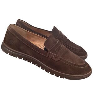 Born Brown Suede Leather Melinda Loafer Pull On Rubber Sole Women's Sz 8.5 M